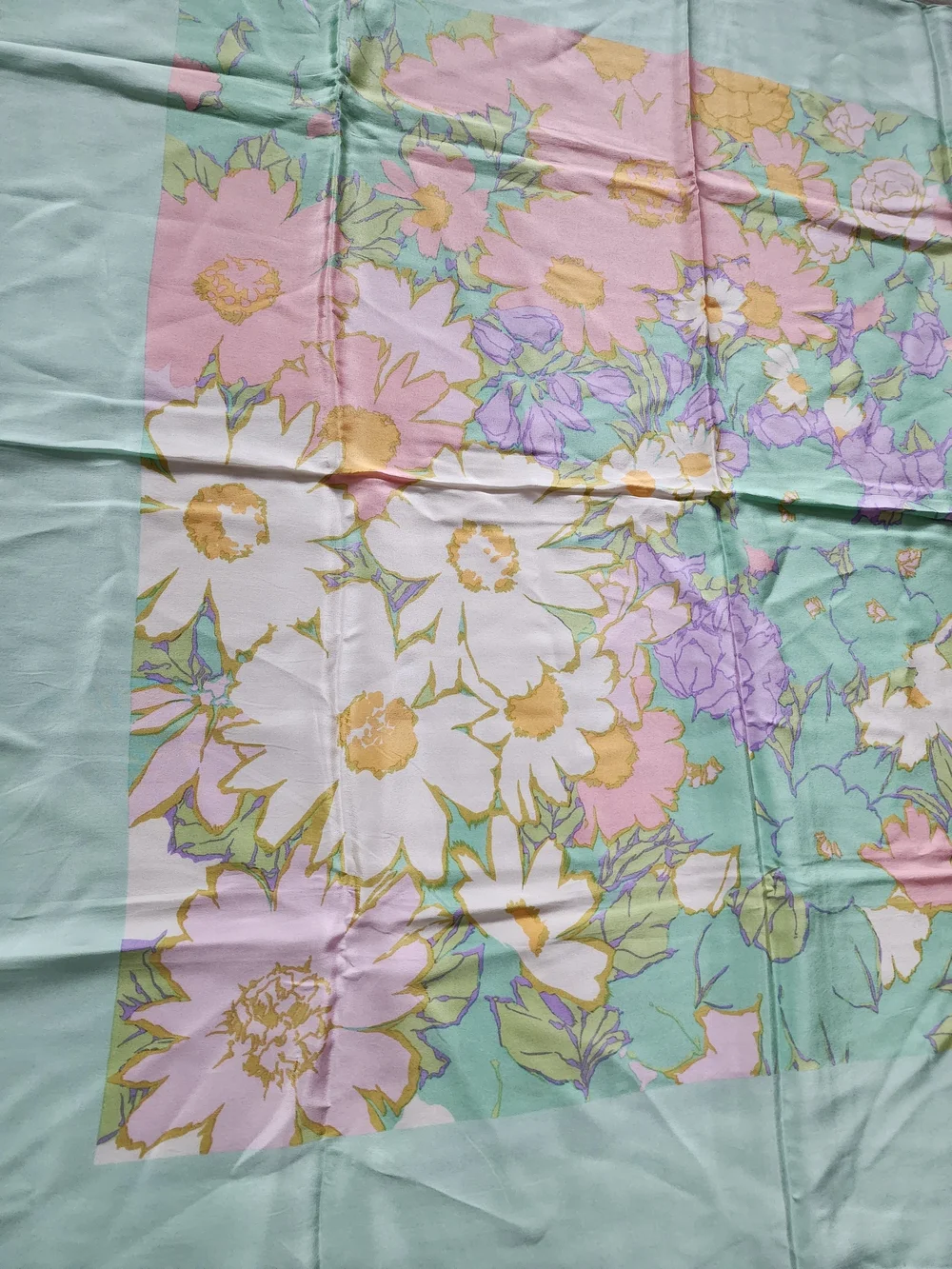 Auth Dior Pastel Floral Silk Scarf - Mint, Pink & White